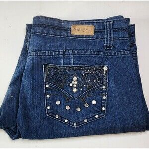 Kaba Denim Jeans Rhinestone Pockets Bling Distressed Destroyed Size 16 Womens